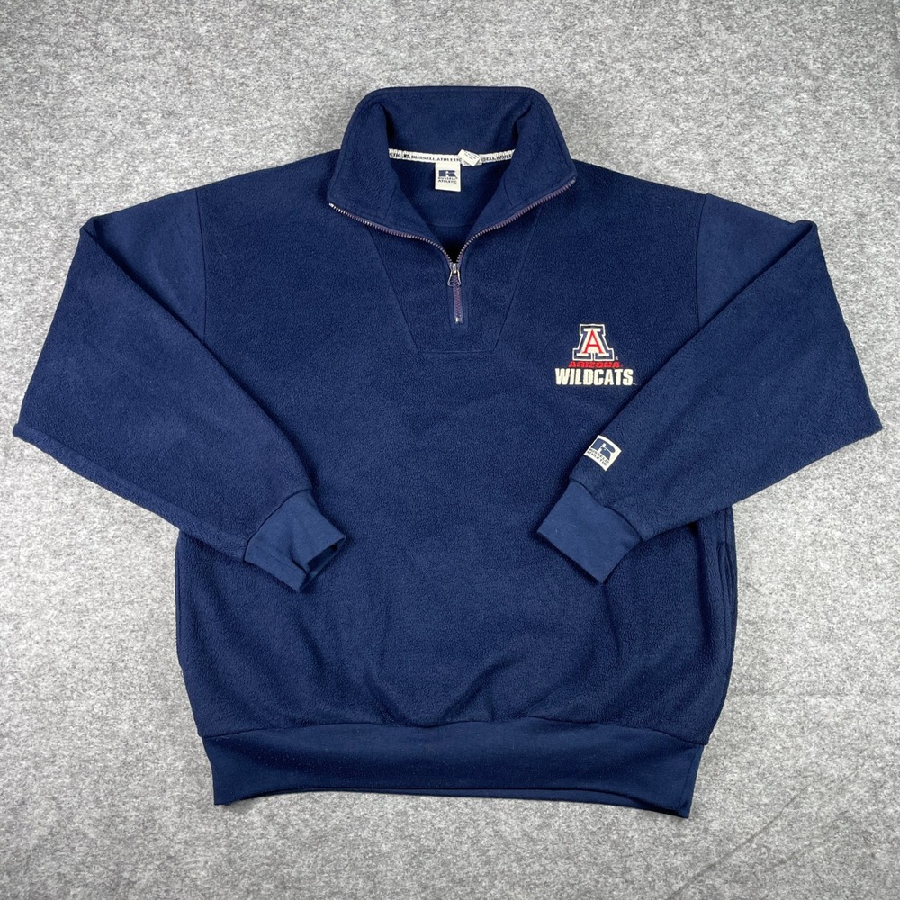 VTG Arizona Wildcats Fleece Pullover Mens XL Blue Russell Athletic 1/4 Zip 90s